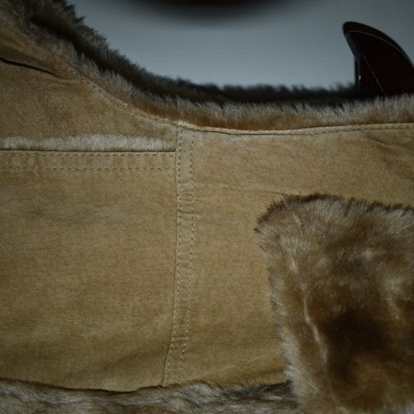 D' Carlo Leather Vest M Faux Fur Zip Closure Tan Pockets - Picture 7 of 12